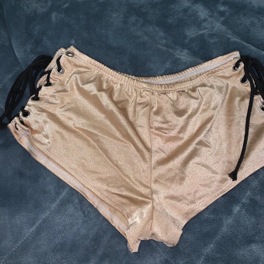 Beige lace up shorts